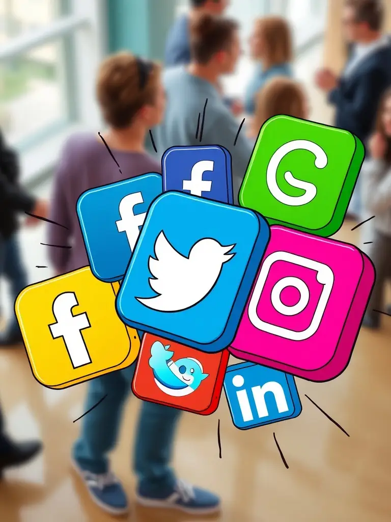 An interconnected network of social media icons, visually representing the power of referral and social campaigns managed by BLUE BIRD MEDIA.