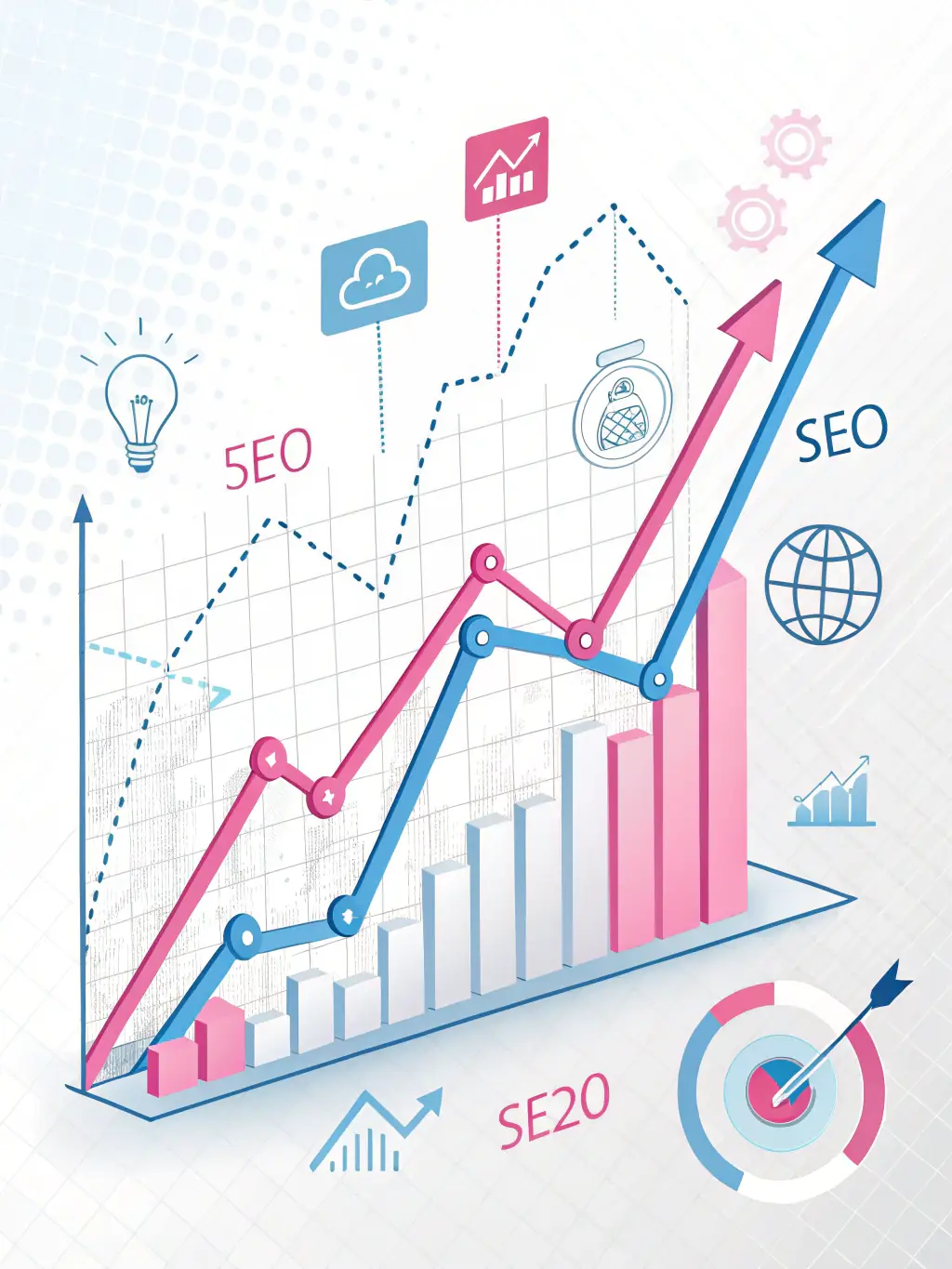 A dynamic graph showcasing rising search engine rankings, symbolizing the effectiveness of BLUE BIRD MEDIA's SEO services.